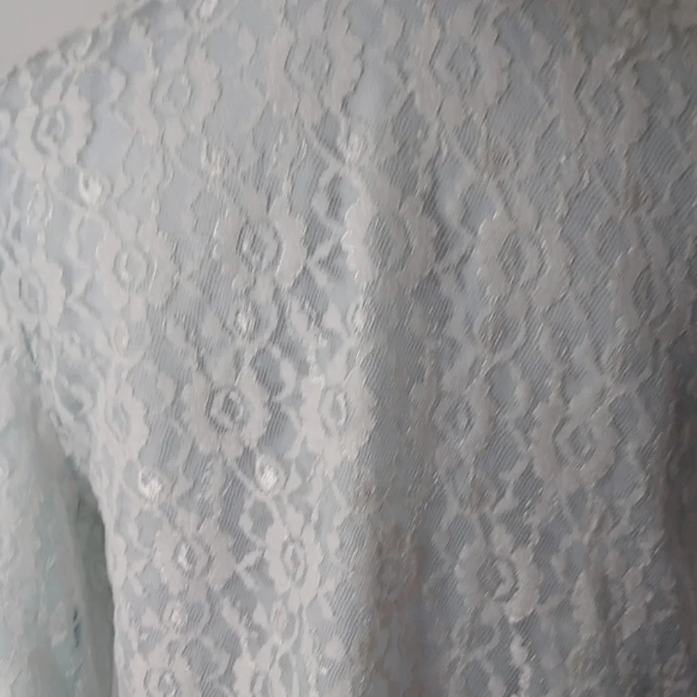 Baby Blue Lace‎ Open Front Bed Jacket white ribbon ties